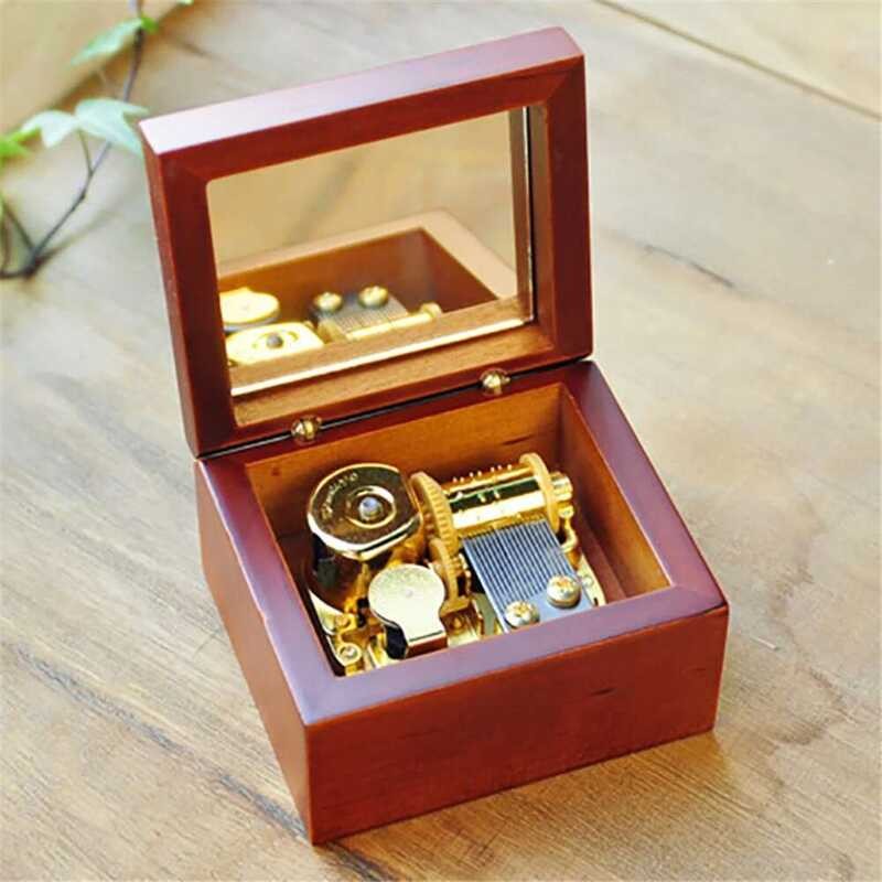 E5 Wooden 1 Clockwork Music Box With Mirror Red Rosewood Handicraft ...