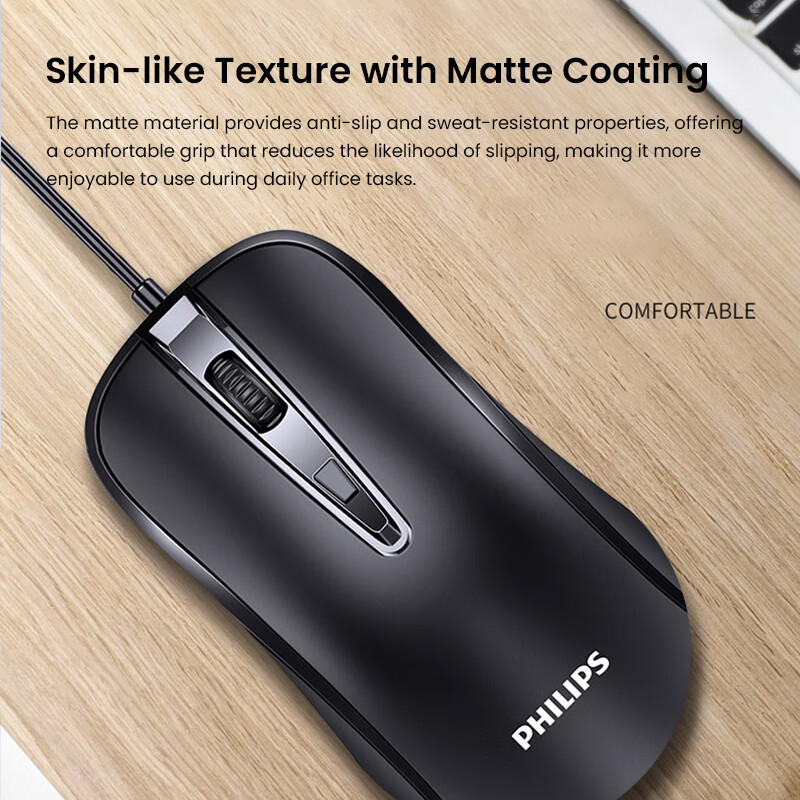 Philips Wired Quiet Mouse with a 1.5-meter Cable Wireless Mouse SPK7214 ...