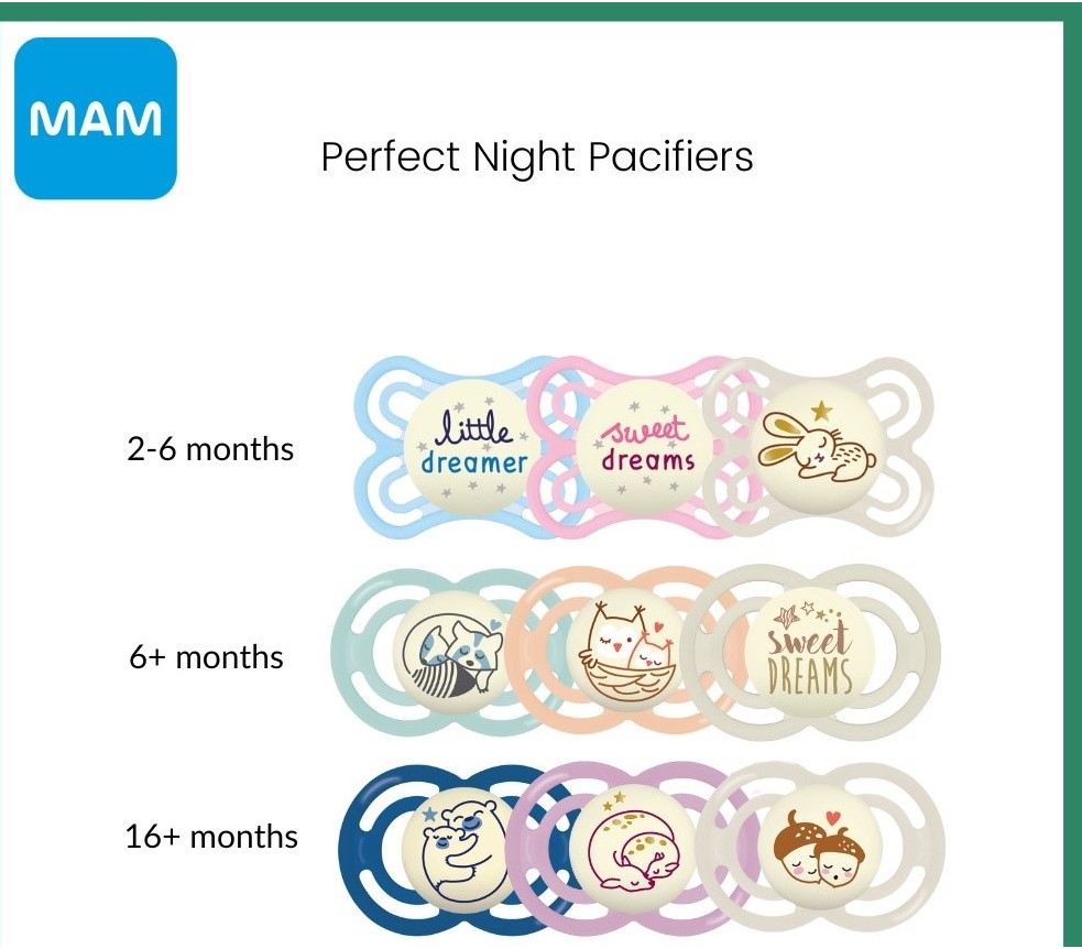 MAM PERFECT NIGHT Pacifier Baby Soothers with Self Sterilising Travel ...