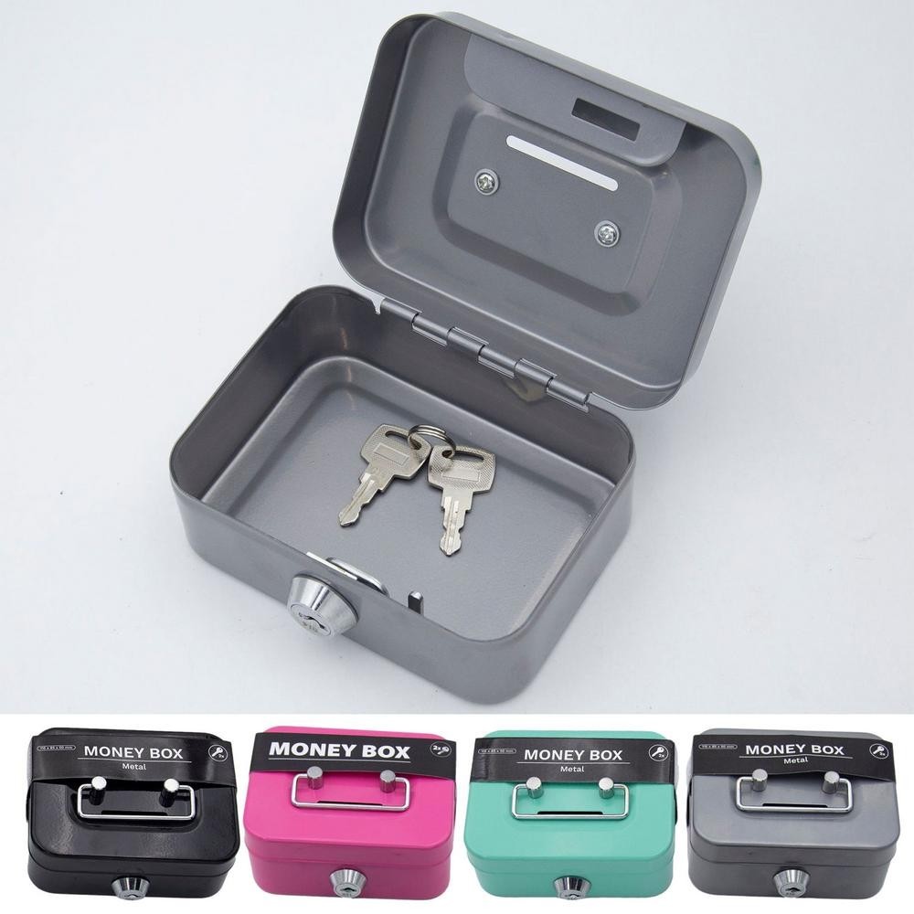 Small Money Lock Box Metal Cash Box Mini Safe Lock Box Money Bank Metal ...