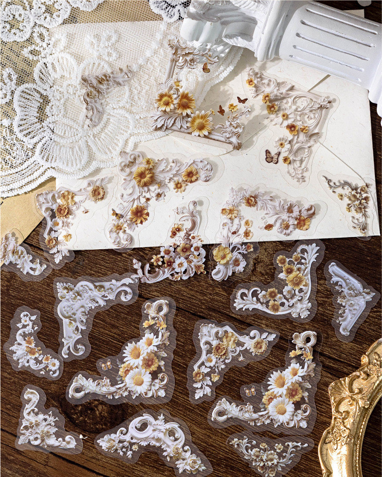 PET sticker pack Edge sticker museum series Retro flower frame theme ...