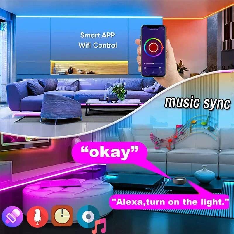 LED TUYA Strip Wifi 12V RGBIC Rope With Music Sync Neon Led Lights for ...