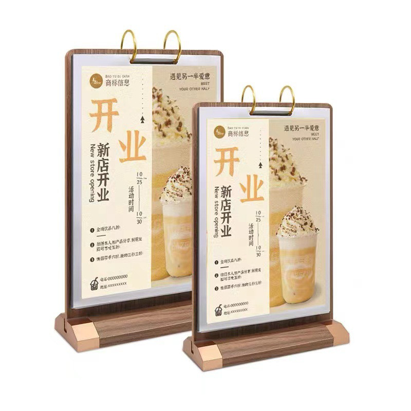 Walnut Food Menu Flip Display Stand Desktop Food Menu Page Display ...