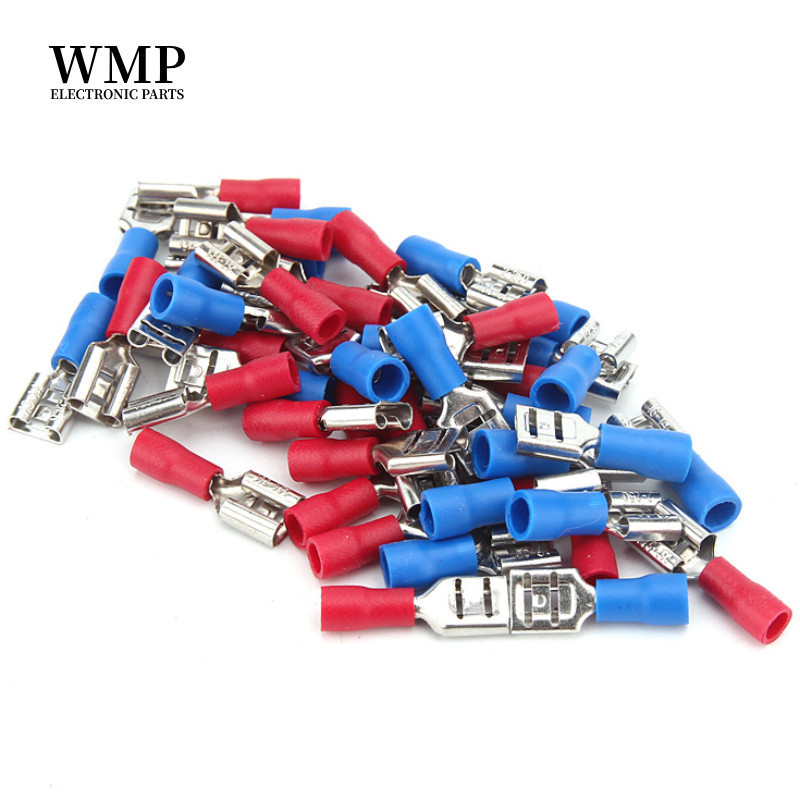 100/50PCS FDD2-250 FDD 6.3mm Insulated Electrical Crimp Female Terminal ...