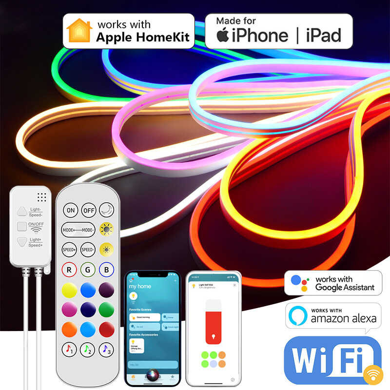 Homekit RGB LED Lights WIFI Neon Rope Light 84Leds/M Multicolor ...