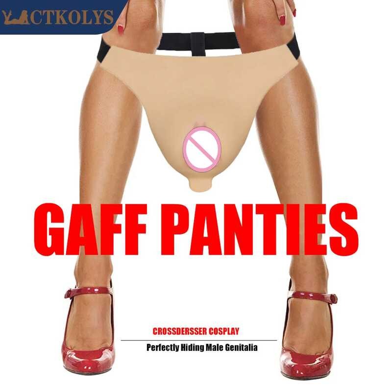 CTKOLYS Men Camel Toes Tights Hide Gaff Silicone Double Thong for Crossdresser Transgender 1G - Cyber Skin,Color3 no hair,One Size