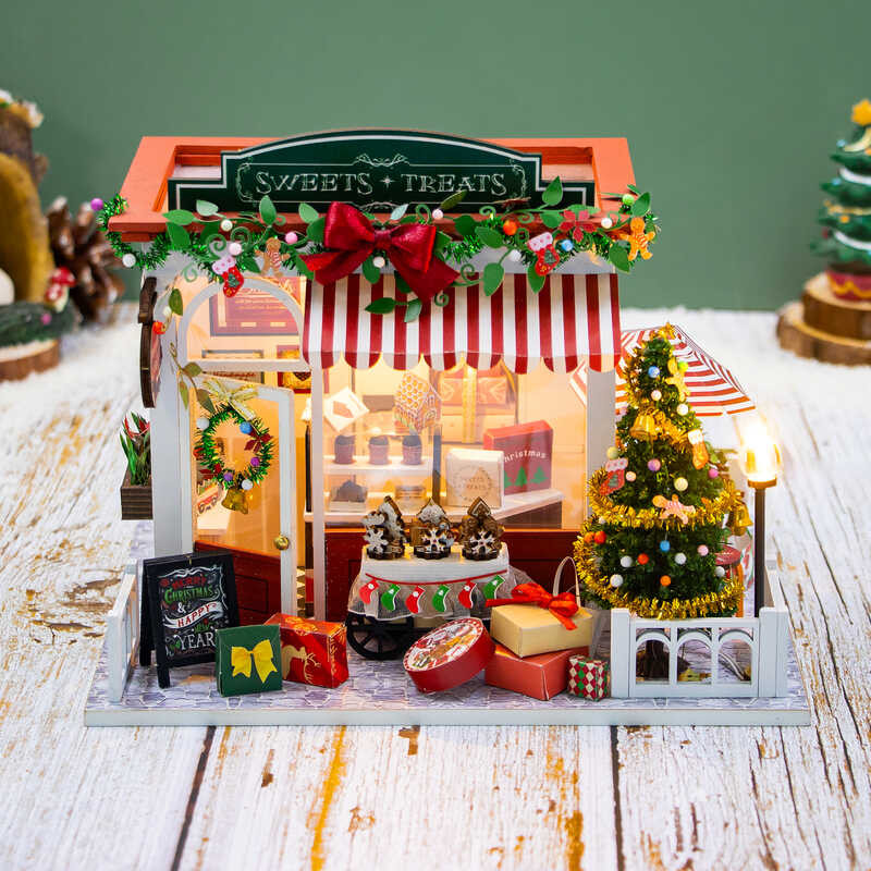 Kit Maison Miniature De Noël En Bois - Village De Noël Avec Arbre Et Meubles, Décoration Créative - 3