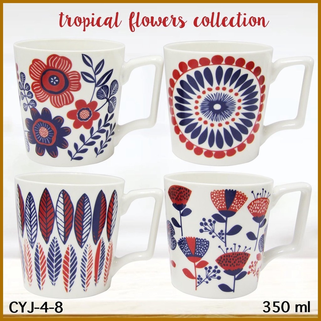 SIMPLE GLOSSY COFFEE TEA MUG FLORAL FLOWER PLANT CERAMIC CUP MUGS / CYJ ...
