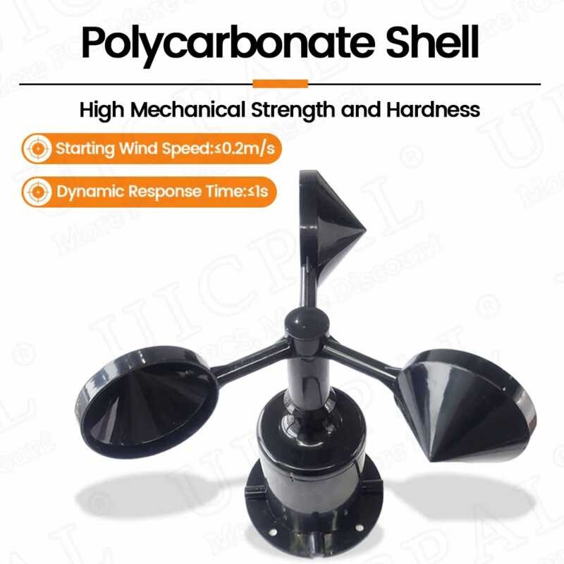 3-Cup Wind Speed Anemometer - 0-10V Signal Output, Aluminum Alloy Construction