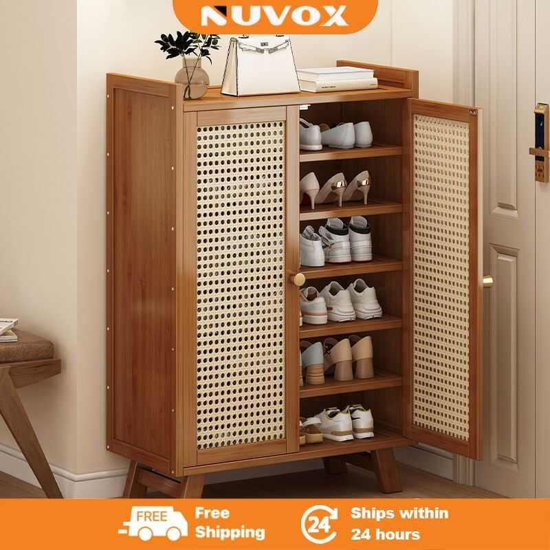 NUVOX Bamboo Shoe Cabinet With Doors, Rack For Closet, Freestanding ...