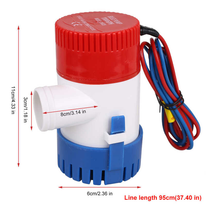 Submersible Water Pump With Hose 1100GPH 12V Electric Marine Submersible Bilge Sump Water Pump