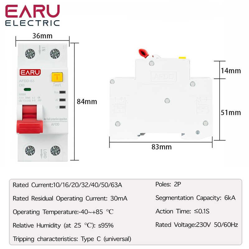 Afdd-63 2P AFCI Arc Fault Protector Device Breaker Interrupt Overload ...