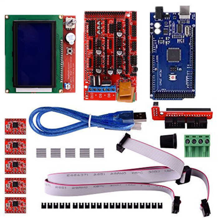 Kit RAMPS 1.4 Pour Imprimante 3D - Avec Mega2560 R3, LCD, 5x A4988 - DIY Contrôleur Imprimante 3D