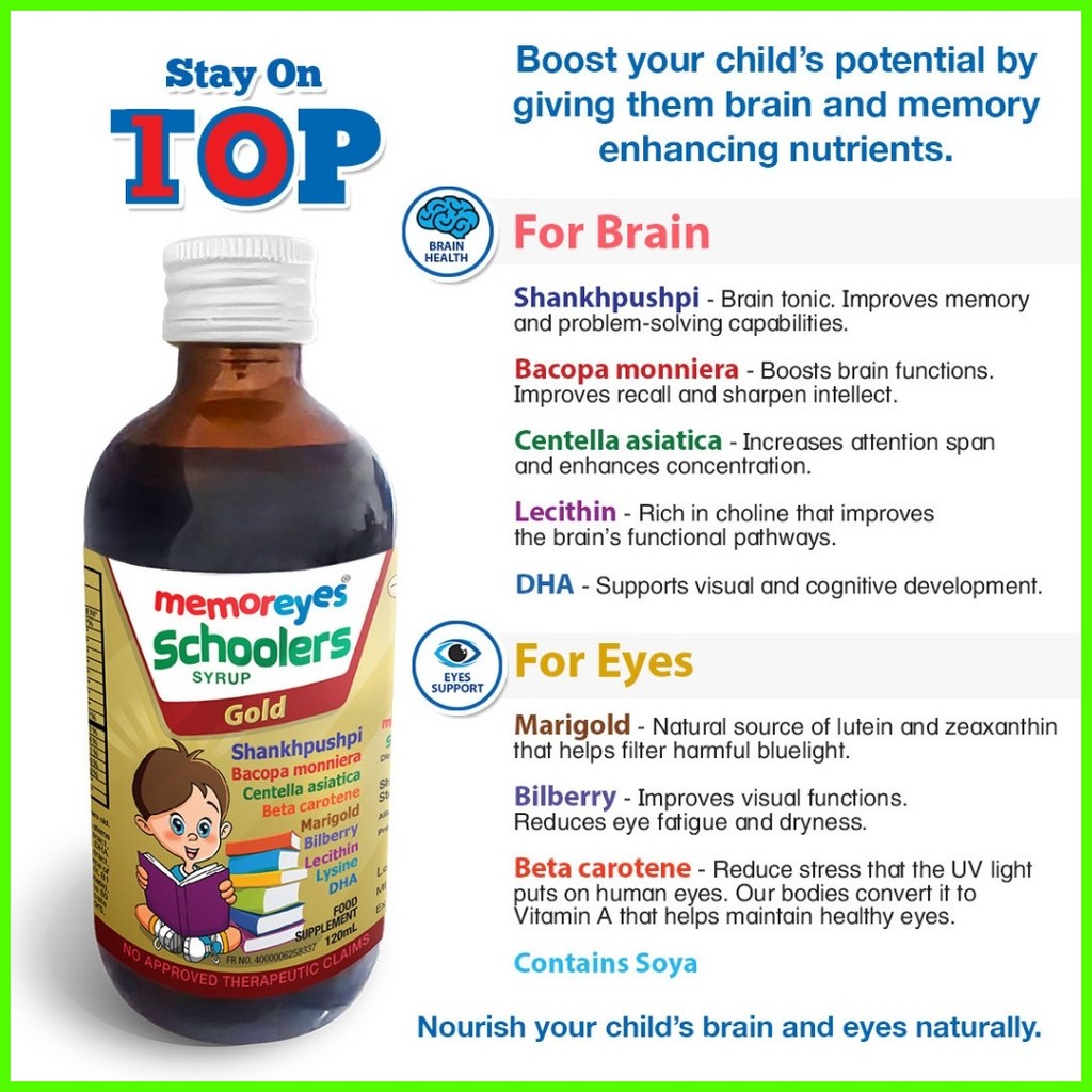 MemorEyes Schoolers Gold Syrup 120ml Brain Memory & Eye Supplement for ...