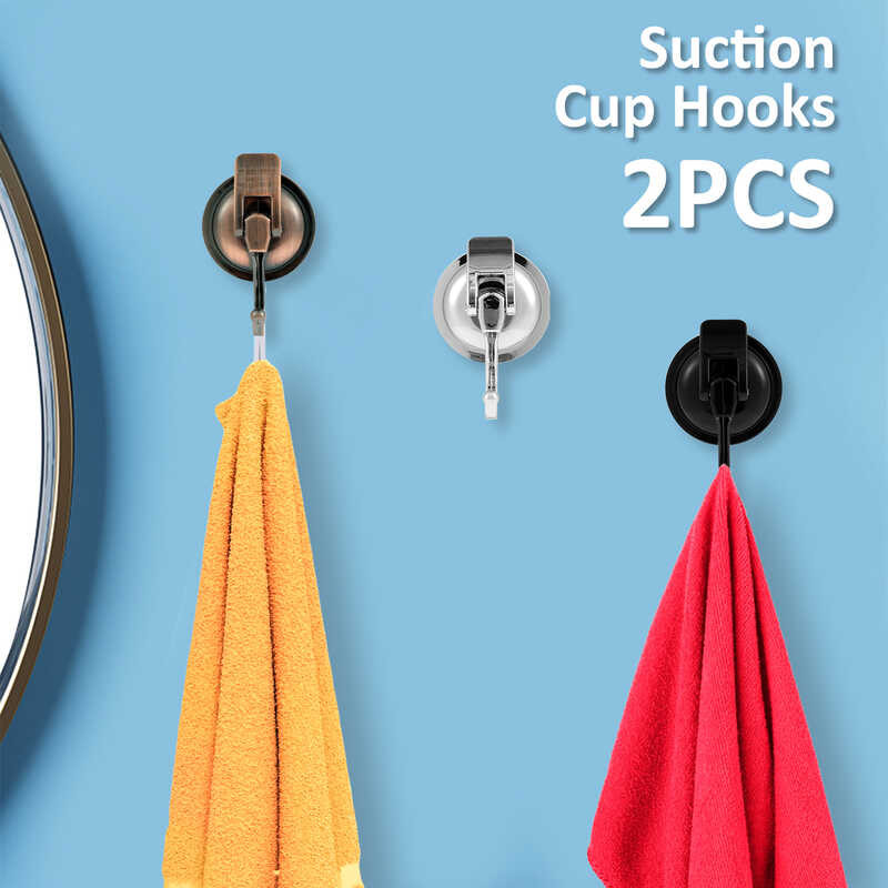 Strong Suction Cup Hooks - 2 Pack Heavy Duty Shower Hooks That Hold 11lbs, No Drill Installation For Bathroom & Kitchen