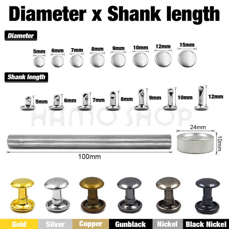 Sets 100 5-15Mm Metal Double Cap Rivets Stud Round Nail Button With ...