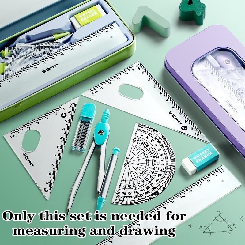 Iron Box 7-Piece Set Ruler Learning Stationery with Triangle Ruler ...