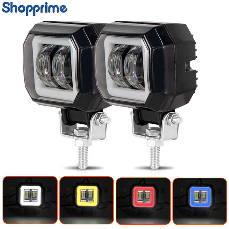 2x 3inch 40W LED Work Light Pods - 7D Spot/Fog With Red Halo DRL - IP67
