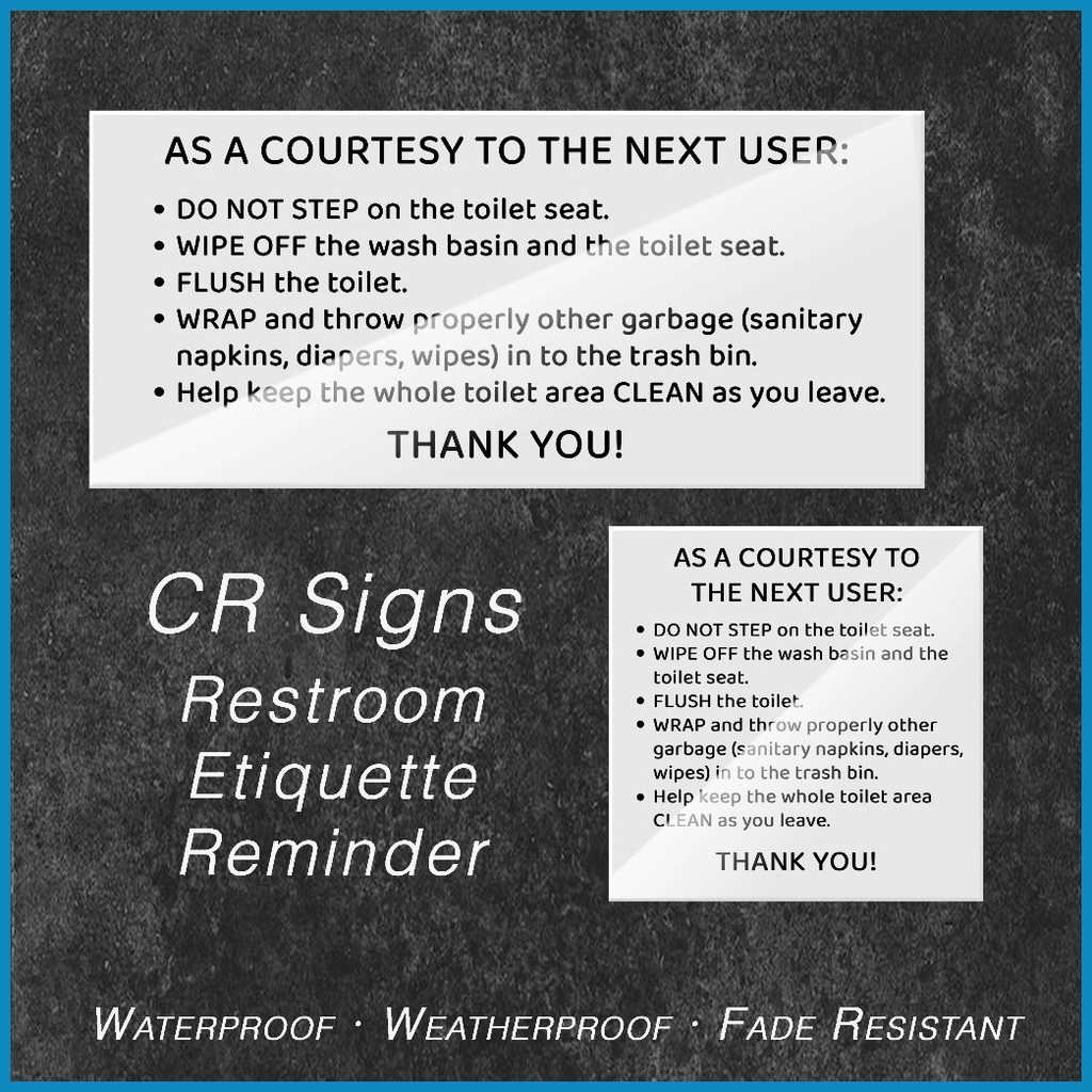 CR Sign Comfort Room Restroom Etiquette Reminders Signage Acrylic ...