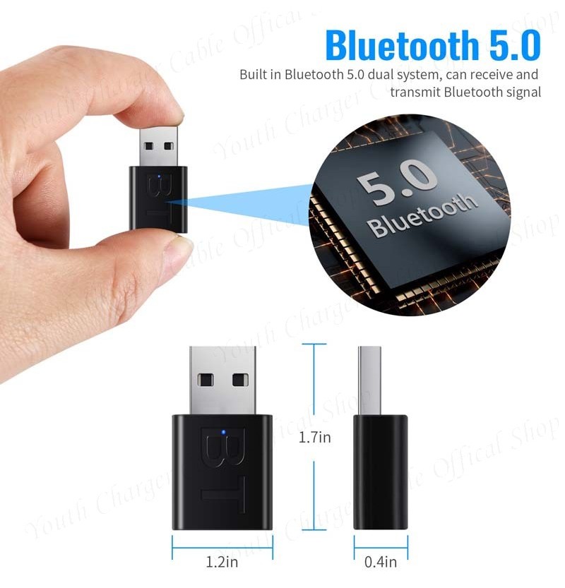 2 in 1 USB dual output Adapter 3.5mm AUX Wireless Bluetooth 5.0 ...