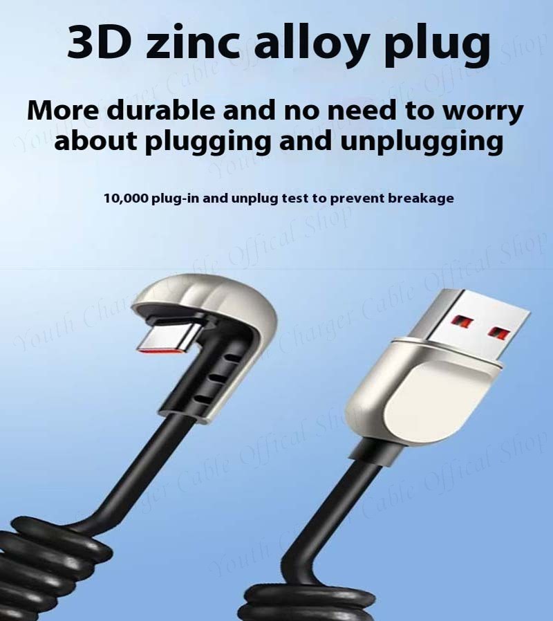 6A Fast Charging Spring telescopic Data Cable 66W USB to Type C phone ...