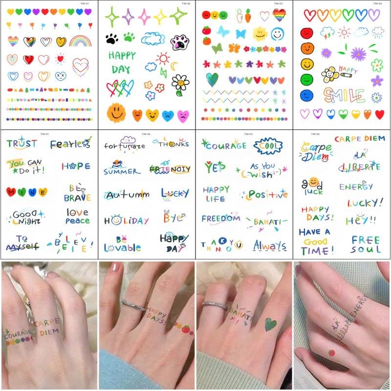 Color Cute Tattoo Stickers Waterproof Finger Tattoo Stickers Small Size ...