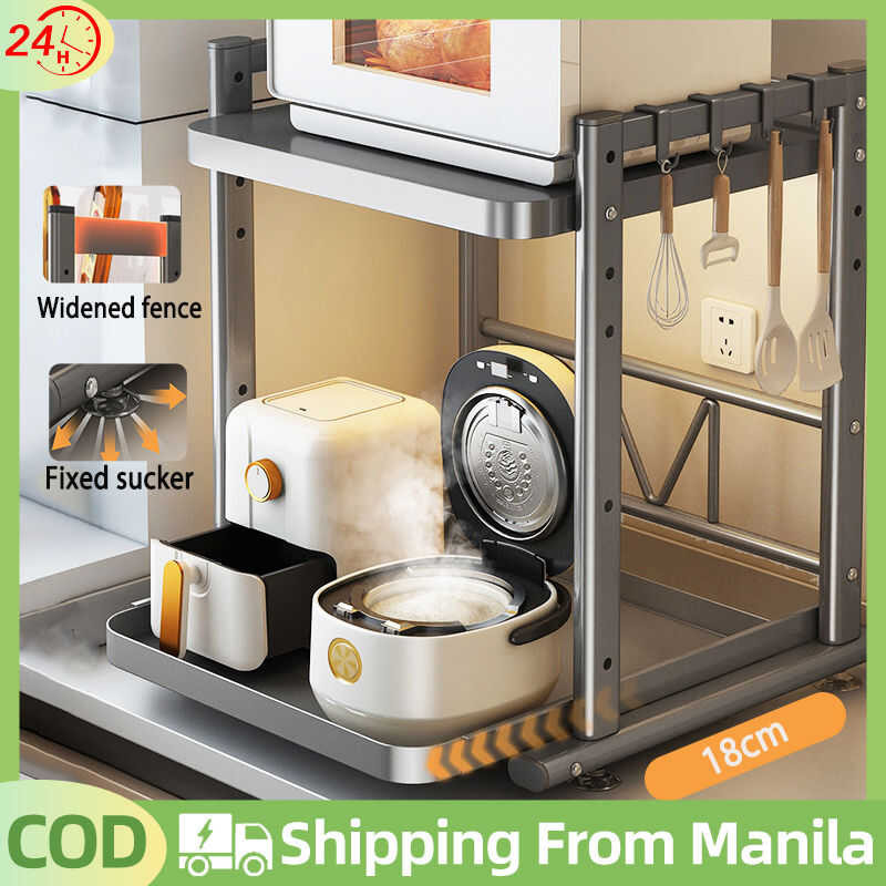 Steel Expandable Pull Out Kitchen Racks Organizer 2 Layers Microwave ...