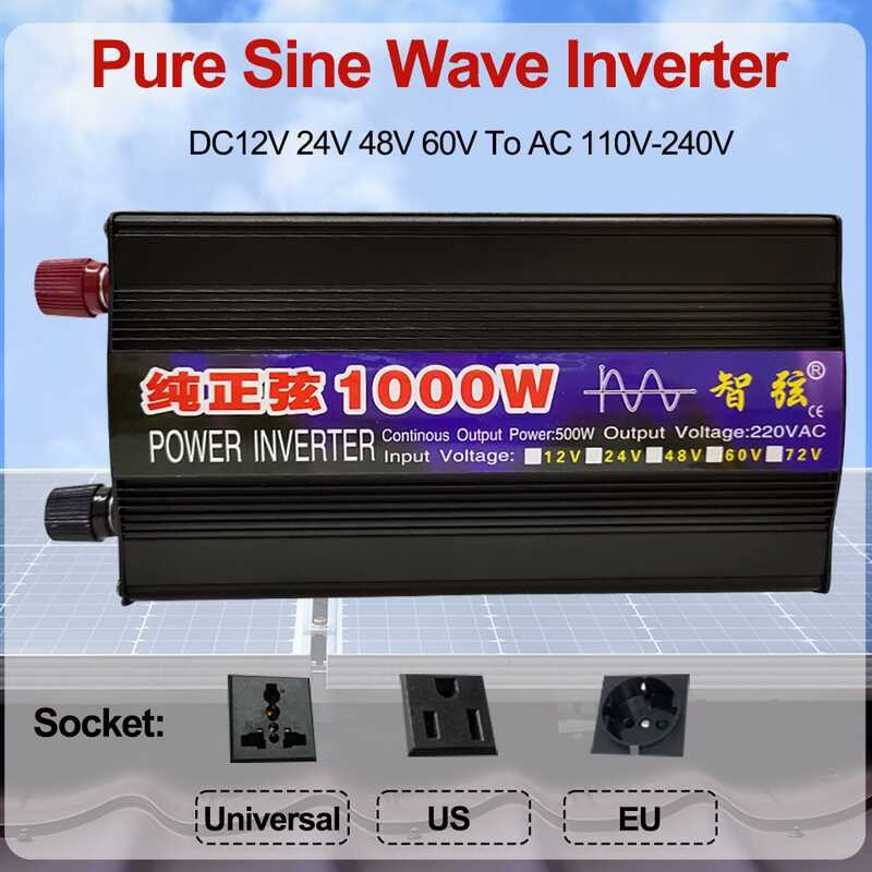 WZRELB 1000W 24V Pure Sine Wave Inverter – Off-Grid Solar/RV/Car/Motor Home, Temp Control, Low Voltage Protection