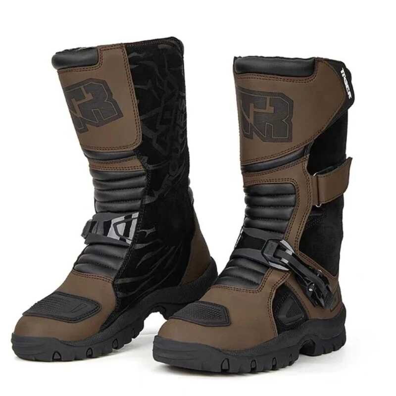 Retro TIGER Motorcycle Men Cowhide ATV MTB Waterproof Boots Riding Moto ...