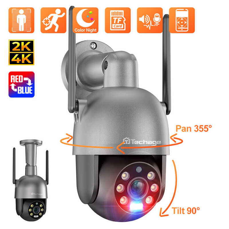 HD Techage 8MP Wifi Surveillance Camera AI PTZ Human Detection Wireless ...