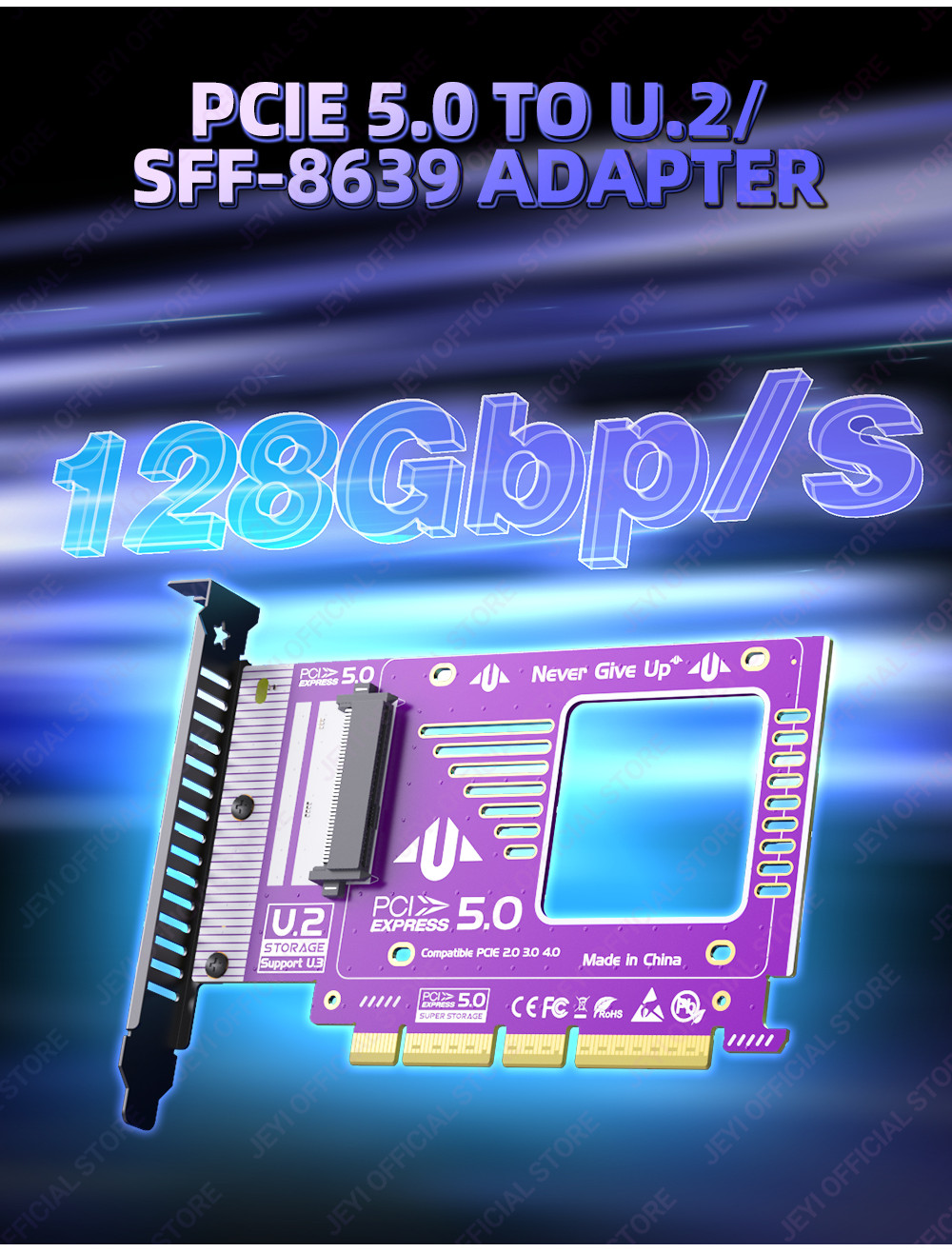 JEYI PCIe 5.0 To U.2 SFF-8639  Adapter, 128Gbps GEN5 U.2 SSD To PCIE X4 X8 X16 Expansion Card Compatible With Pcie 4.0 3.0 2.0 I.1063704444