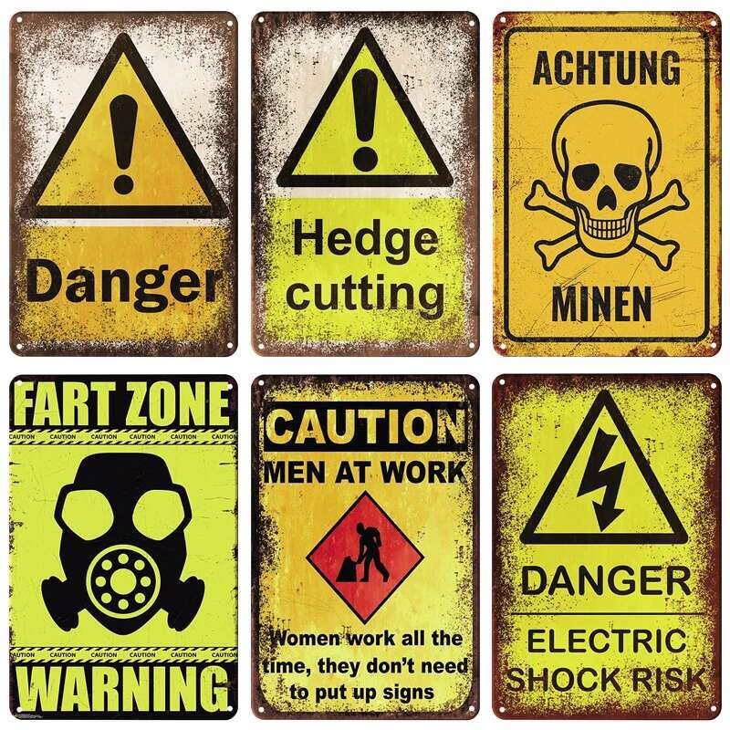 Caution Vintage Metal Plaque Warning Slogan Metal Tin Sign Retro Metal ...