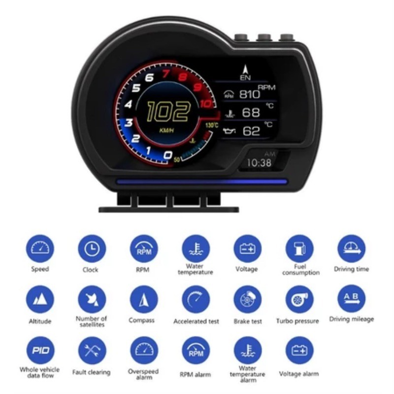 P6 OBD+GPS Dual System Head Up Display Car HUD Gauge Smart Digital ...
