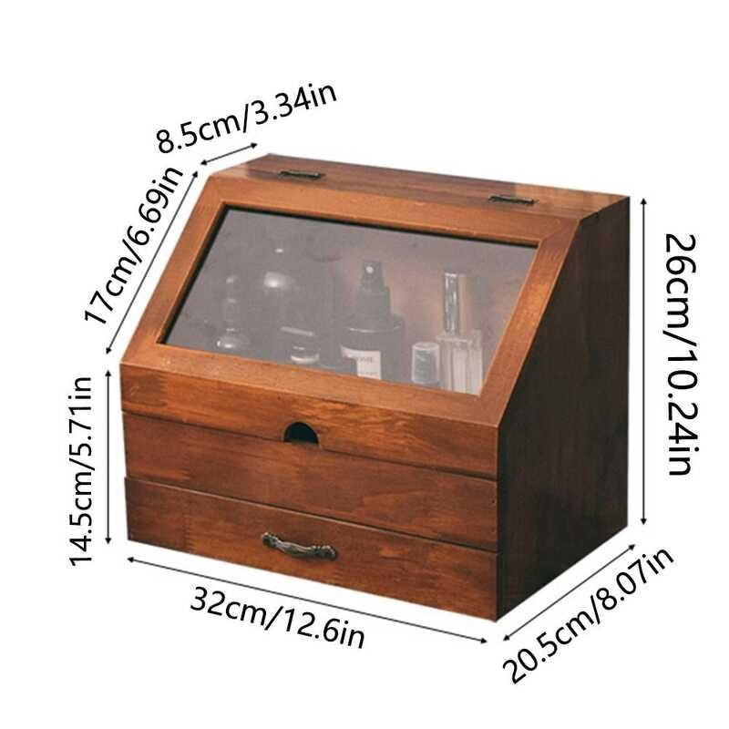 OVQCQO Vintage Wood Drawer Box Glass Baffles Dust-Proof Wooden Storage ...