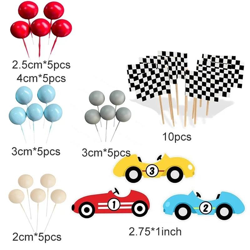 1set Racing Cake Topper Race Car Red Blue Balls Birthday Cake Decor for ...