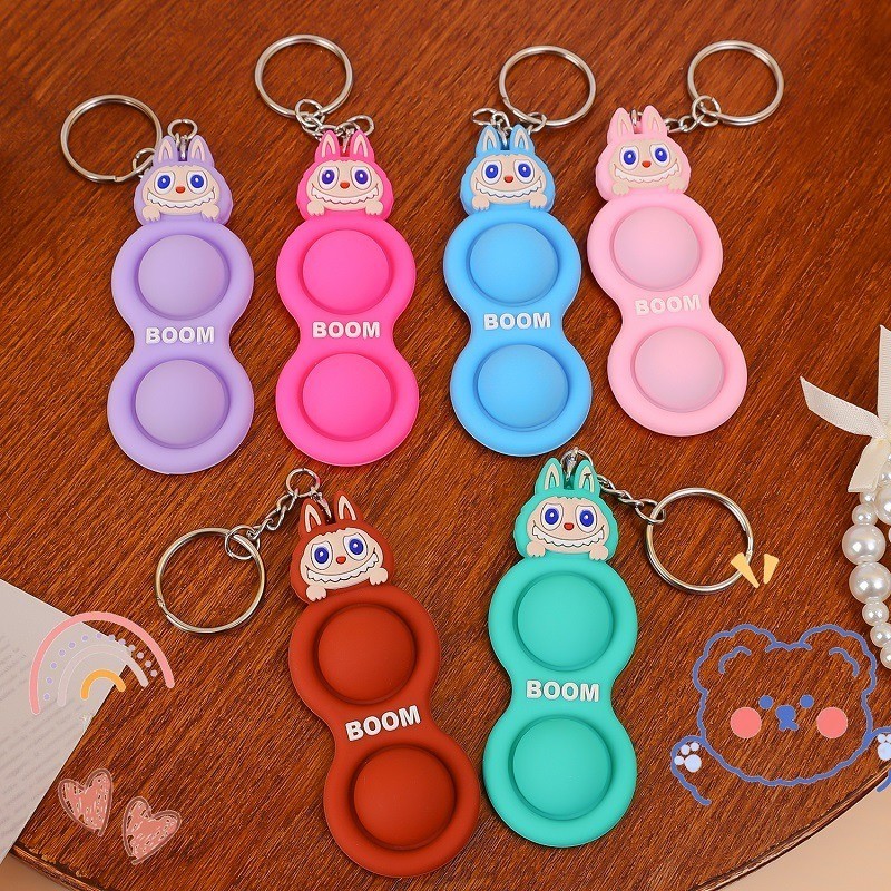 Creative Cartoon Labubu Doll Pinch Keychain Silicone Finger Press ...
