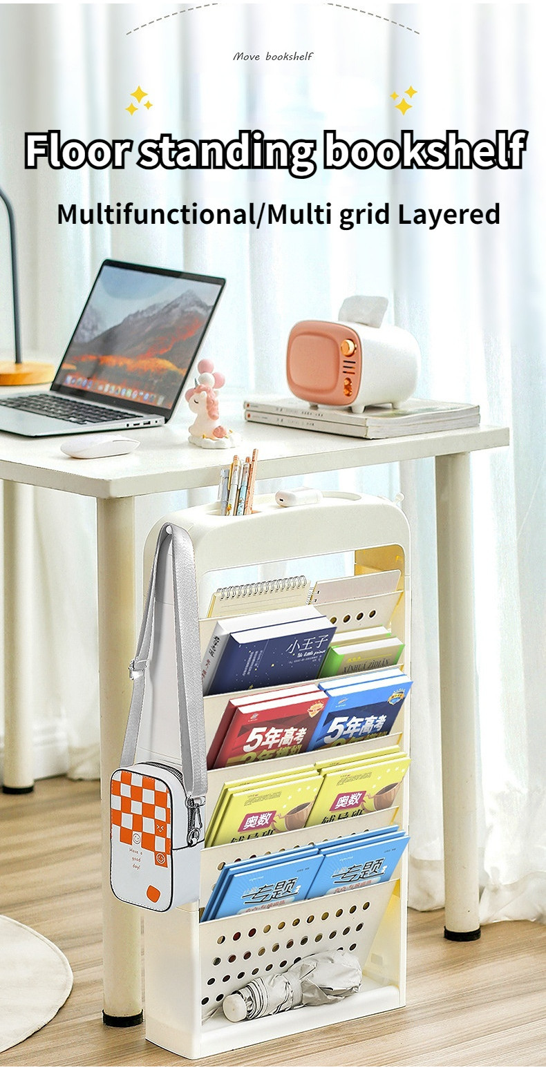 Movable Bookshelf with Wheel Classroom Desktop Textbook Storage Rack ...