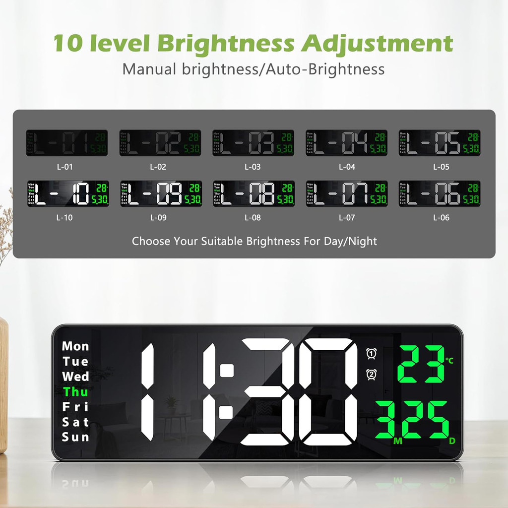 16 inch Large LED Digital Wall Clock Rechargeable Digital Wall Clock ...