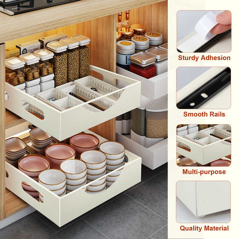 New Pull-Out With Rails Slide Out Drawer Cabinet Storage Rack No Drill ...
