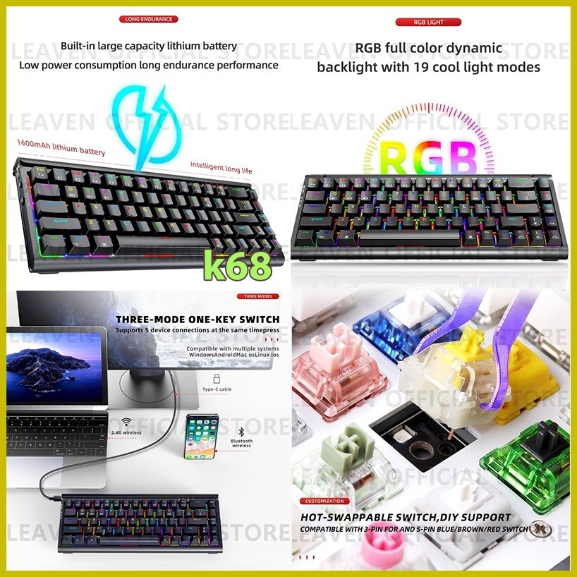 Mechanical keyboard K84 84-key wireless keyboard Hot swappable RGB ...