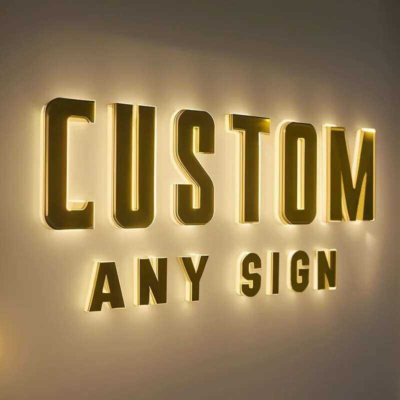 Gold 3D Metal Backlit Sign Illuminated Letters Signage Custom Company ...