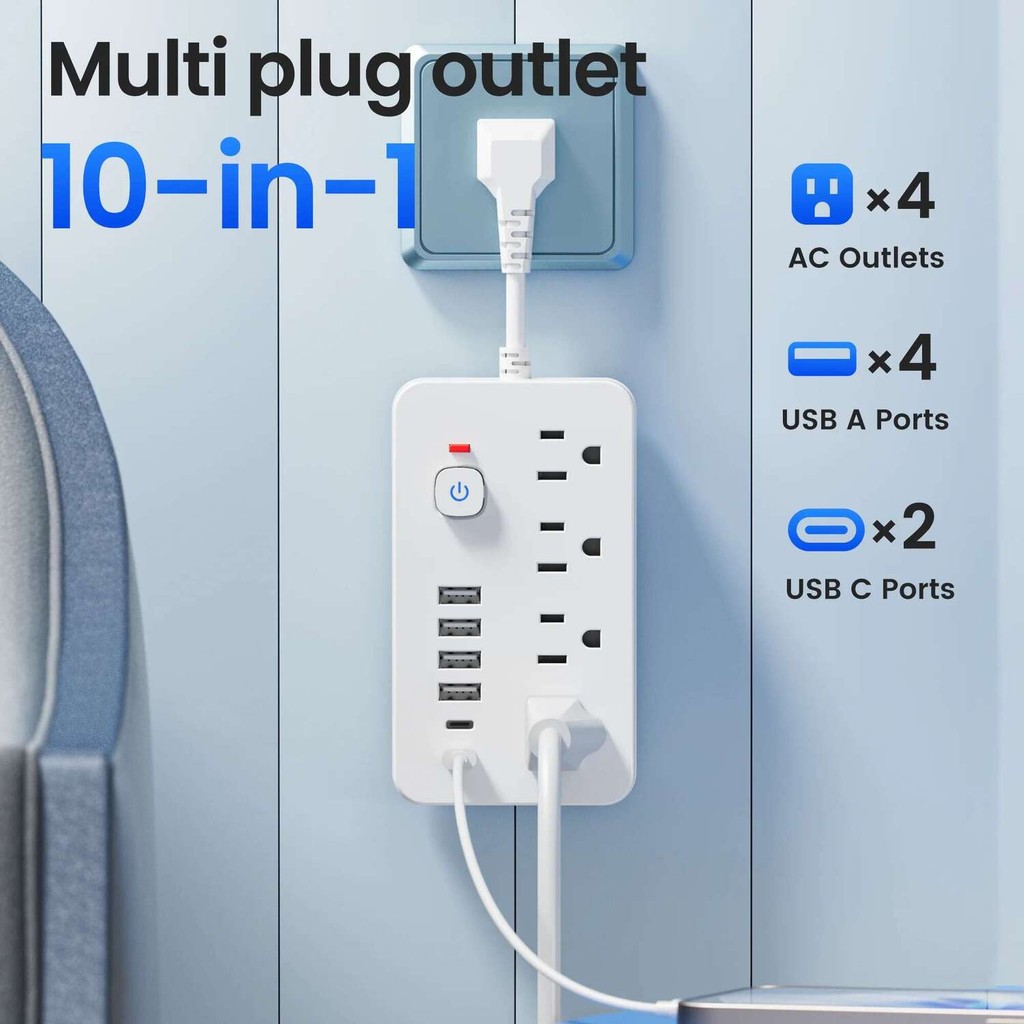 Power strip Surge protection control switches. 4 AC power outlets at 6 ...