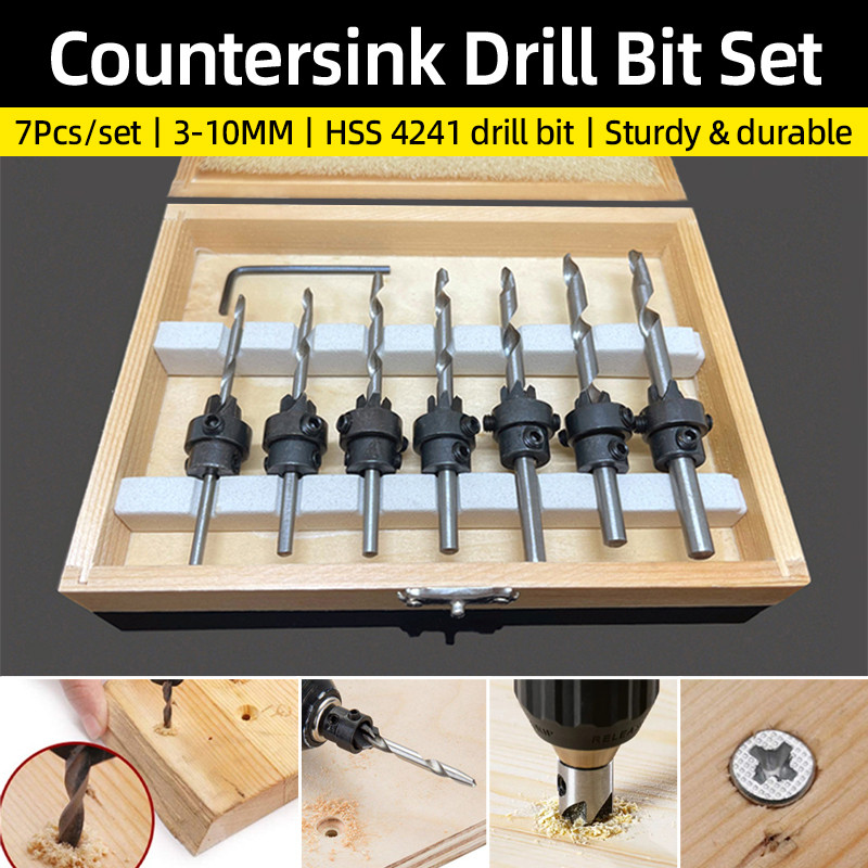 Countersink D8 Tapered Bit Set Woodworking Drilg Pilot Holes Depth Stop ...