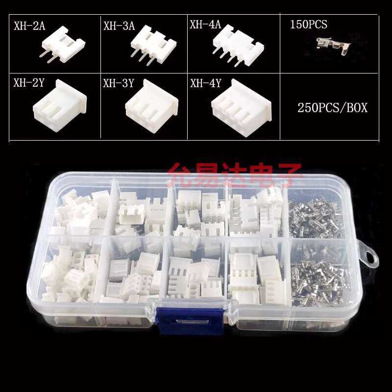 250PCS box set 2P 3P 4P XH2.54 mm spacing wire terminal kit pin socket ...