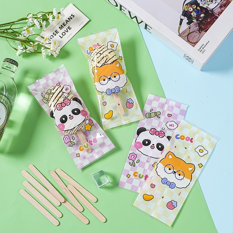 FP3055 (100pcs) 8x19 CM Ice Cream Panda Fox Cute Plastic Bag for Seal ...
