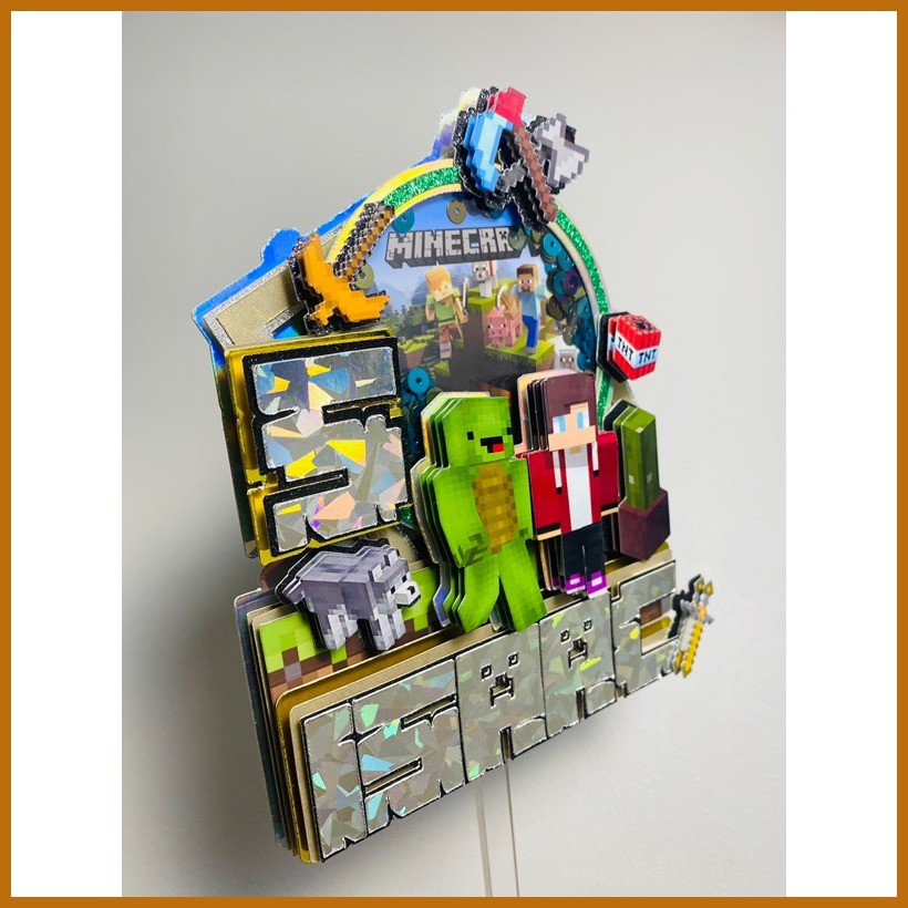 ∞ Minecraft Cake Topper 3D | Birthday Cake Topper | Layered ...