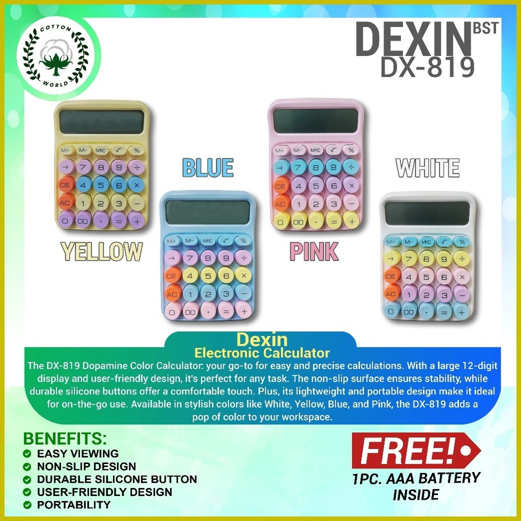 Dexin Mechanical Keyboard Calculator 12 Digits Large Display (Battery ...