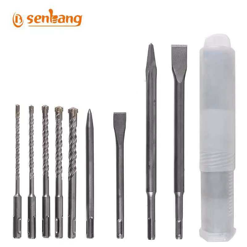 9pc electric hammer drill bit, pointed chisel, flat chisel set, pits ...