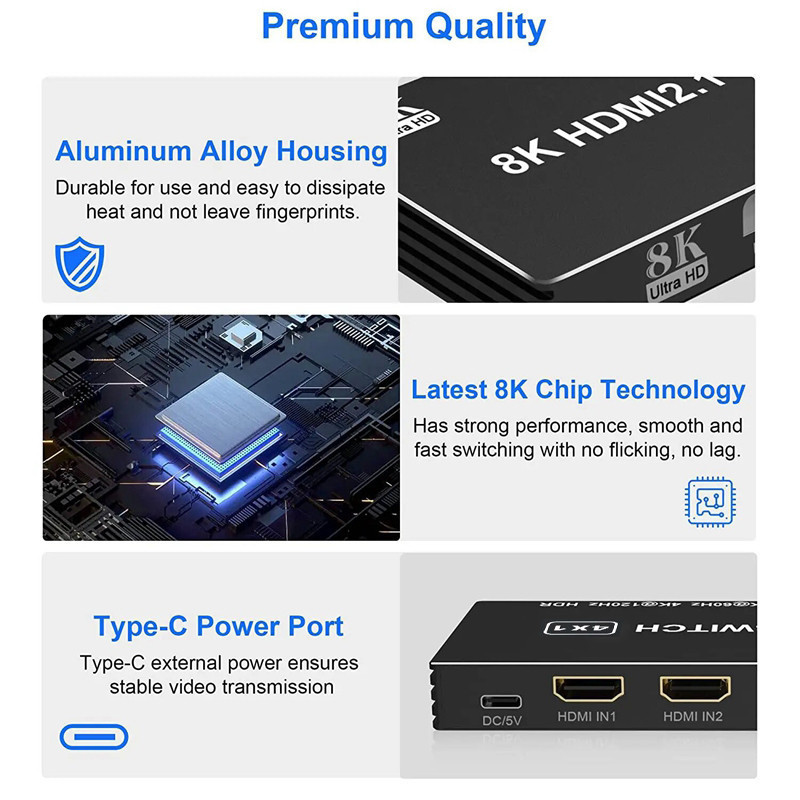 8K 60Hz HDMI 2.1 4x1 Switch 4K@120Hz HDMI Switcher Audio Video ...