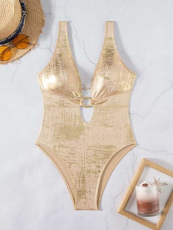 WOMEN GOLD HIGH WAIST BIKINI SET